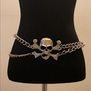 Rhinestone skull chain belt